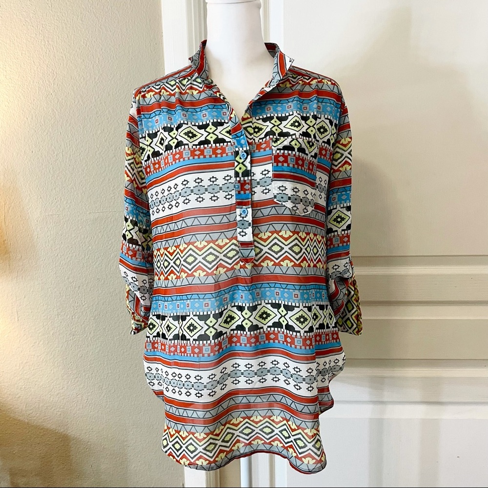 3/$20 Cals sheer tribal print blouse
